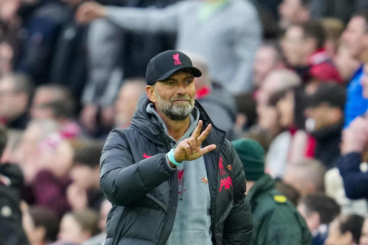 FILE - Liverpool's manager Jurgen Klopp gestures during the English Premier League soccer match between Liverpool and Arsenal at Anfield in Liverpool, England, Sunday, April 9, 2023. Klopp?s rebu ...