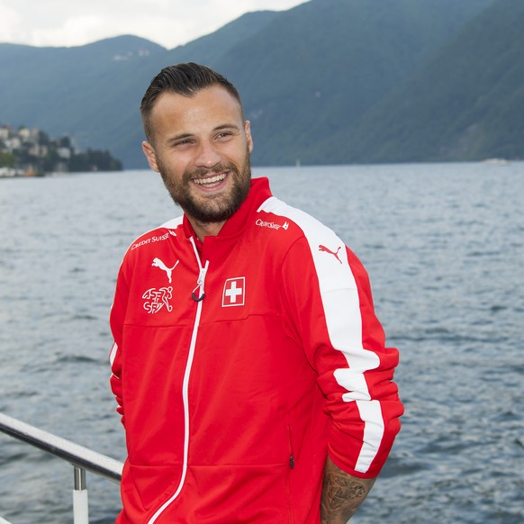 Swiss soccer player Haris Seferovic smiles during a team's boat cruise on the Lugano lake, in Lugano, Switzerland, Wednesday, June 1, 2016. The Swiss national soccer team prepares for the UEFA EU ...