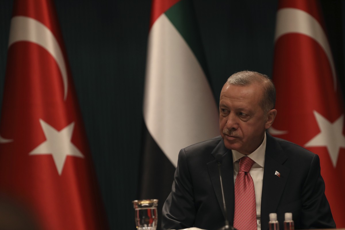 FILE - Turkey's President Recep Tayyip Erdogan attends a ceremony at the presidential palace, in Ankara, Turkey, Wednesday, Nov. 24, 2021. Erdogan described social media Saturday as one of the ma ...
