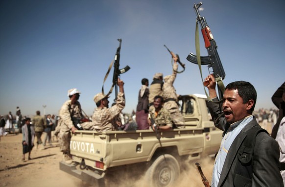 FILE - In this Jan. 3, 2017 file photo, tribesmen loyal to Houthi rebels chant slogans during a gathering aimed at mobilizing more fighters into battlefronts to fight pro-government forces, in Sanaa,  ...