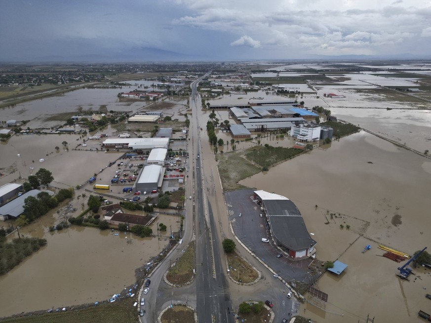 Floodwaters and mud cover the land after the country&#039;s record rainstorm, in Larrisa, Thessaly region, central Greece, Thursday, Sept. 7, 2023. The death toll from severe rainstorms that lashed pa ...