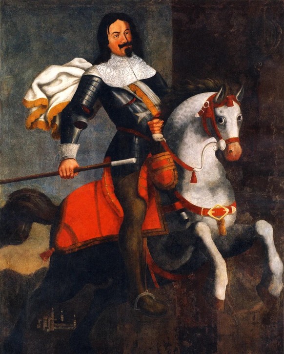 Kaspar Stockalper vom Thurm aus Brig, Gemälde seines Schwiegersohnes Georges Christophe Manhaft aus dem Jahr 1672.
https://commons.wikimedia.org/wiki/File:Kaspar_Stockalper.jpg