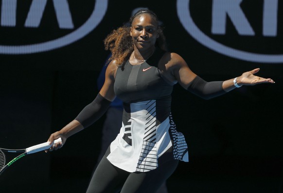 epa05737227 Serena Williams of the USA reacts against Nicole Gibbs of the USA during round three of the Women&#039;s Singles at the Australian Open Grand Slam tennis tournament in Melbourne, Victoria, ...