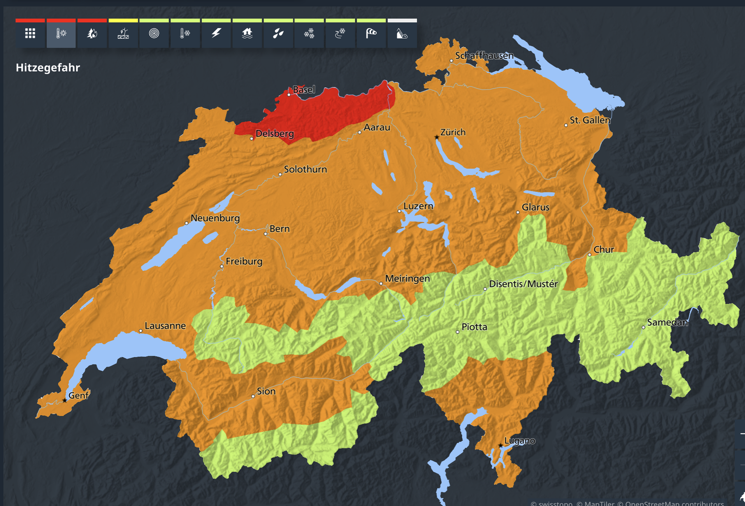 Hitzewarnung für die Schweiz.