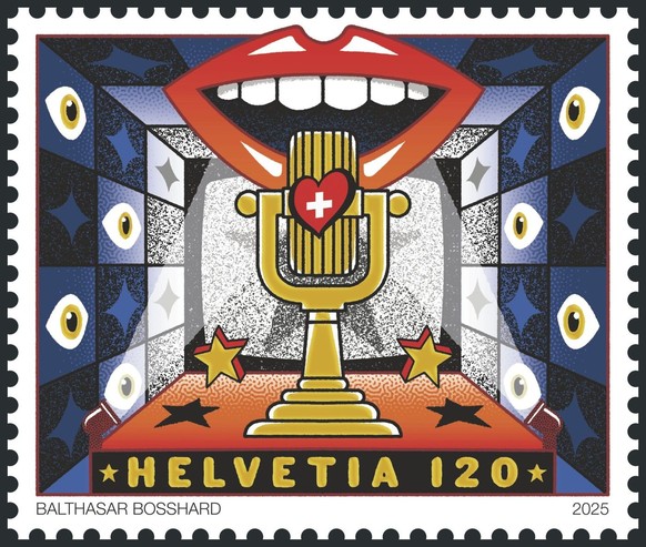 Die Briefmarke der Schweizerischen Post zur Rückkehr des Eurovision Song Contest in die Schweiz.