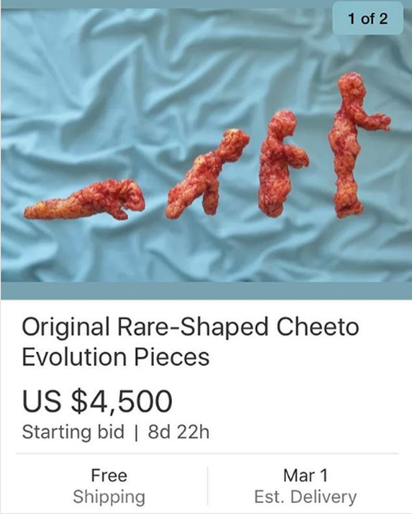 Originale, seltene Cheetos in Form der menschlichen Evolution.