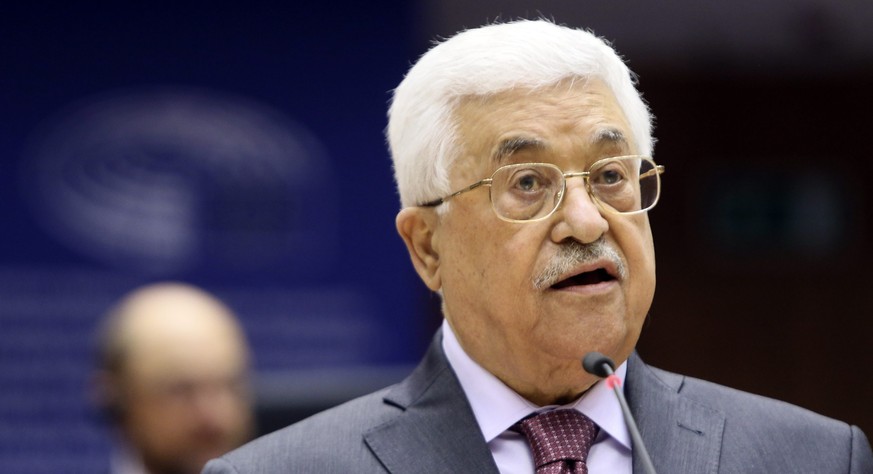 epa05385432 The President of the Palestinian Authority Mahmoud Abbas addresses the participants of a small plenary session of the European Parliament in Brussels, Belgium, 23 June 2016. Abbas currentl ...