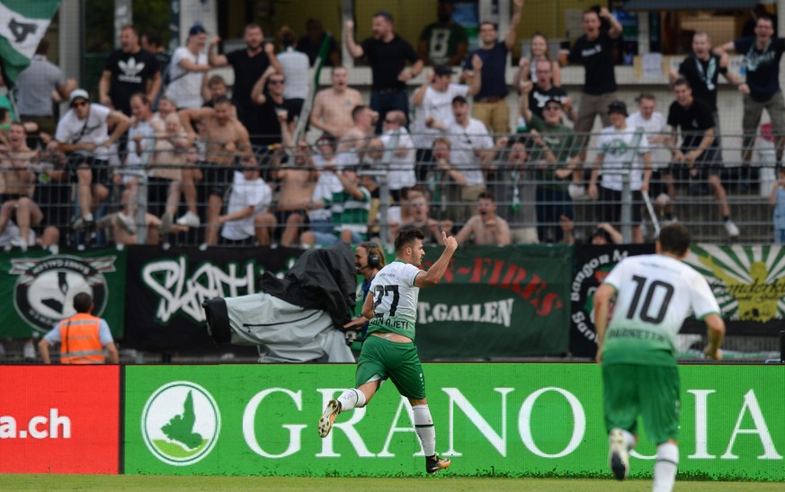 St.Gallen&#039;s player Albian Ajeti celebrates after scoring the 0-1, during the Super League soccer match FC Lugano against FC St. Gallen, at the Cornaredo stadium in Lugano, on Wednesday, August 16 ...