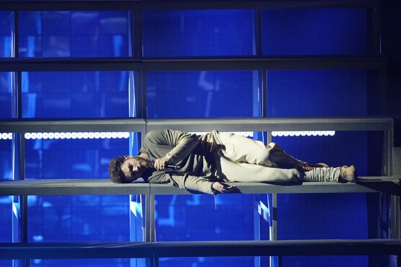 Nadir Rustamli of Azerbaijan singing &#039;Fade To Black&#039; performs during rehearsals at the Eurovision Song Contest in Turin, Italy, Wednesday, May 11, 2022. (AP Photo/Luca Bruno)