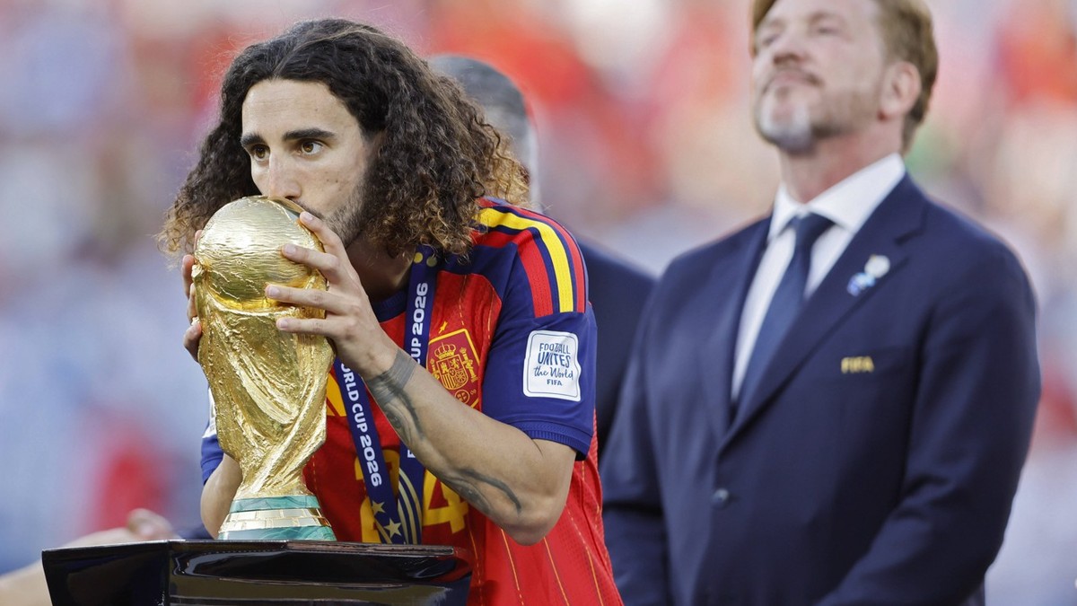 19.07.2026, Fussball Weltmeisterschaft 2026 in den USA, Finale, Spanien - Argentinien, im MetLife Stadium New York/New Jersey East Rutherford, Spanien ist nach 1:0 Sieg Weltmeister 2026, Siegerehrung. ...