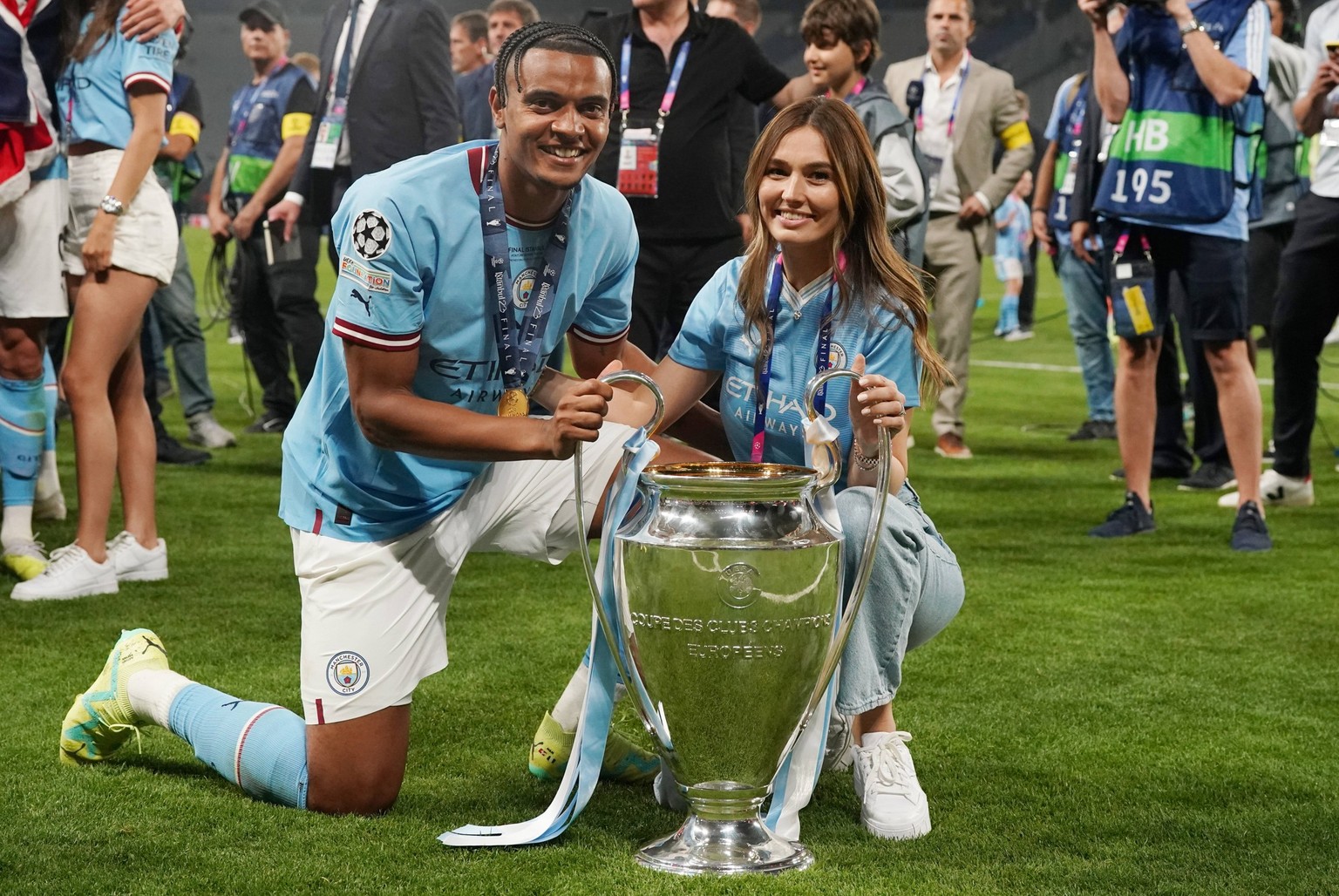 Manchester City v Inter Milan - UEFA Champions League - Final - Ataturk Olympic Stadium Manchester City s Manuel Akanji poses with the Champions League trophy with his wife Melanie Akanji after beatin ...