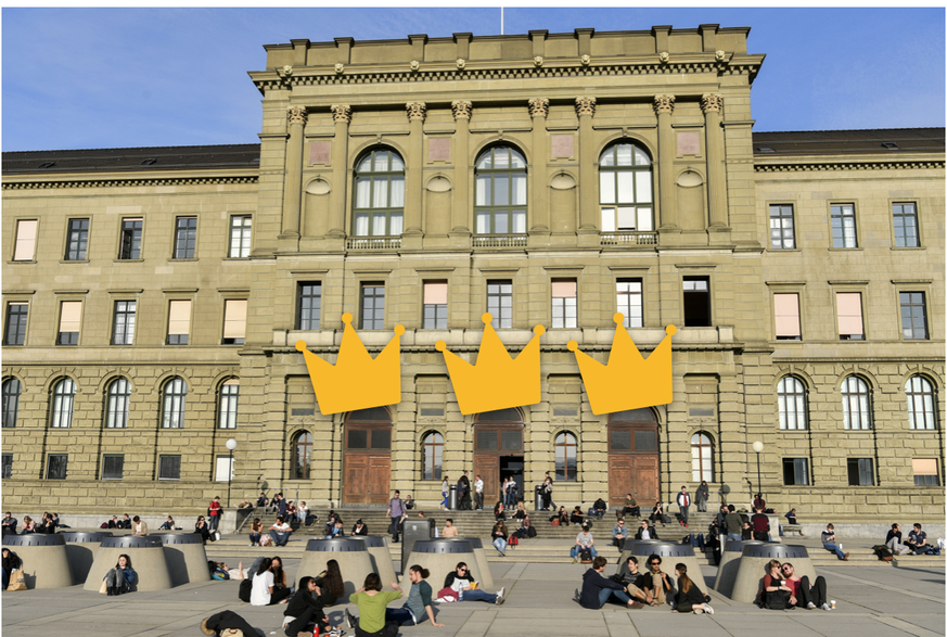 Studenten sonnen sich auf der Polyterrasse der ETH Zürich.