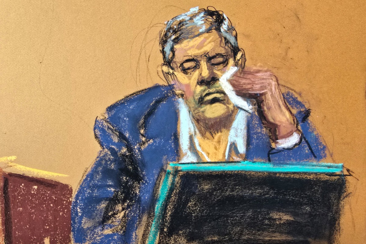 Sean "Diddy" Combs' assistant David James is questioned at Combs' sex trafficking trial in New York City, New York, U.S., May 19, 2025 in this courtroom sketch. REUTERS/Jane Rosenb ...