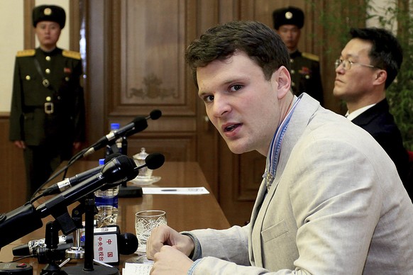 Otto Frederick Warmbier bei einer Pressekonferenz in Pjöngjang.&nbsp;