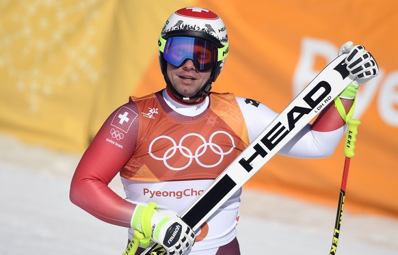 epa06526229 Beat Feuz of Switzerland reacts after the Men&#039;s Downhill race at the Jeongseon Alpine Centre during the PyeongChang 2018 Olympic Games, South Korea, 15 February 2018. EPA/FILIP SINGER