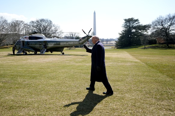 epa12782076 US President Donald Trump speaks to the members of the media on the South Lawn of the White House before boarding Marine One helicopter en route Corpus Christi, Texas and Palm Beach, Flori ...