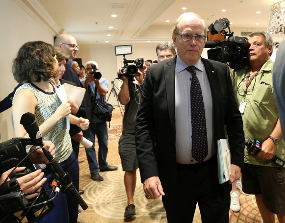 Richard McLaren, who was appointed by the World Anti-Doping Agency (WADA) to head an independent investigative team, walks out off the room after presenting his report in Toronto, Ontario, Canada July ...