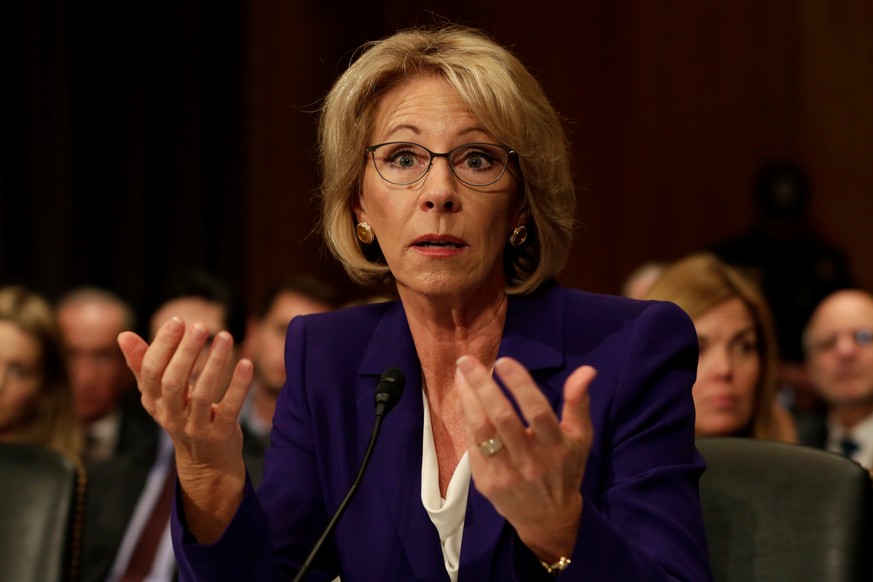 Betsy DeVos testifies before the Senate Health, Education and Labor Committee confirmation hearing to be next Secretary of Education on Capitol Hill in Washington, U.S., January 17, 2017. REUTERS/Yuri ...