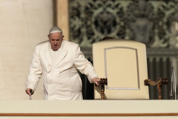 Pope Francis arrives for his weekly general audience in St. Peter&#039;s Square, at the Vatican, Wednesday, March 29, 2023. (AP Photo/Alessandra Tarantino)