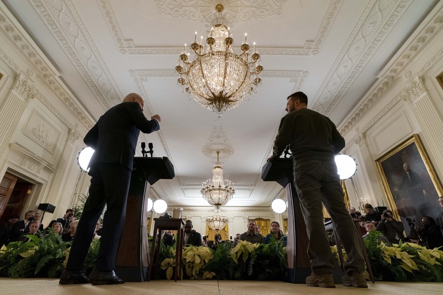 President Joe Biden speaks during a news conference with Ukrainian President Volodymyr Zelenskyy in the East Room of the White House in Washington, Wednesday, Dec. 21, 2022. (AP Photo/Andrew Harnik)
J ...