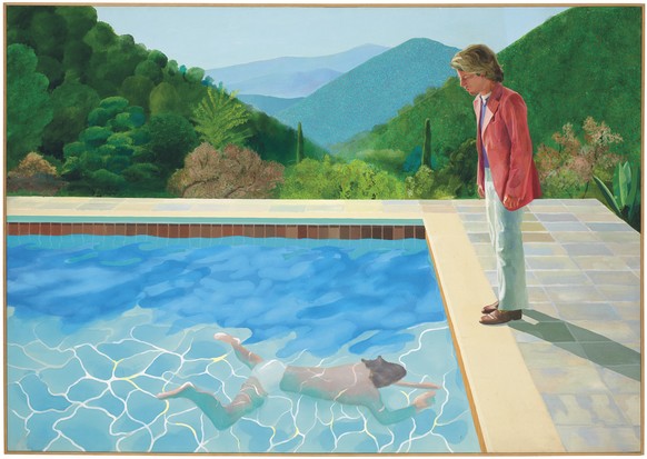 In this undated photo provided by Christie&#039;s Images LTD, a 1972 painting entitled &quot;Portrait of an Artist (Pool with Two Figures),&quot; by British artist David Hockney is shown. The painting ...