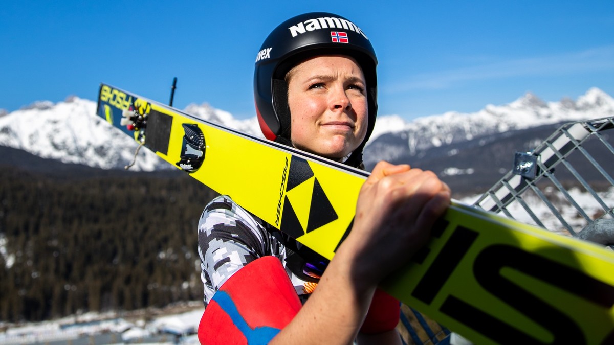 SEEFELD, AUSTRIA - FEBRUARY 25: Maren Lundby of Norway before jumping during training for the Ladies' Ski Jumping HS109 Individual Competition during the FIS Nordic World Ski Championships on Feb ...