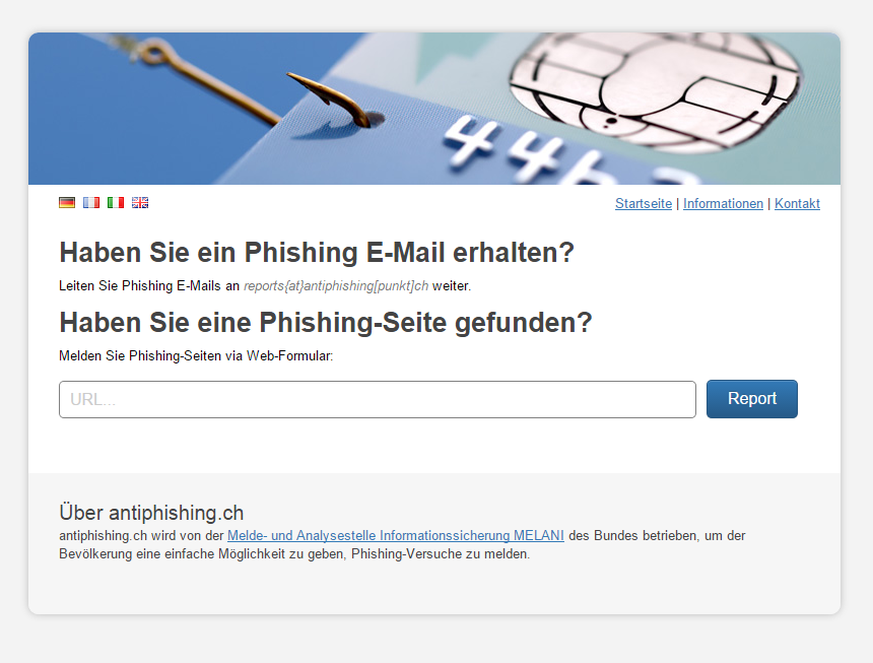 Auf&nbsp;antiphishing.ch können neu verdächtige Webseiten anonym gemeldet werden.