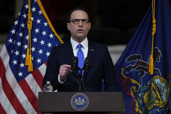 Gov. Josh Shapiro delivers his budget address for the 2024-25 fiscal year to a joint session of the Pennsylvania House and Senate in the Rotunda of the state Capitol in Harrisburg, Pa., Wednesday, Feb ...