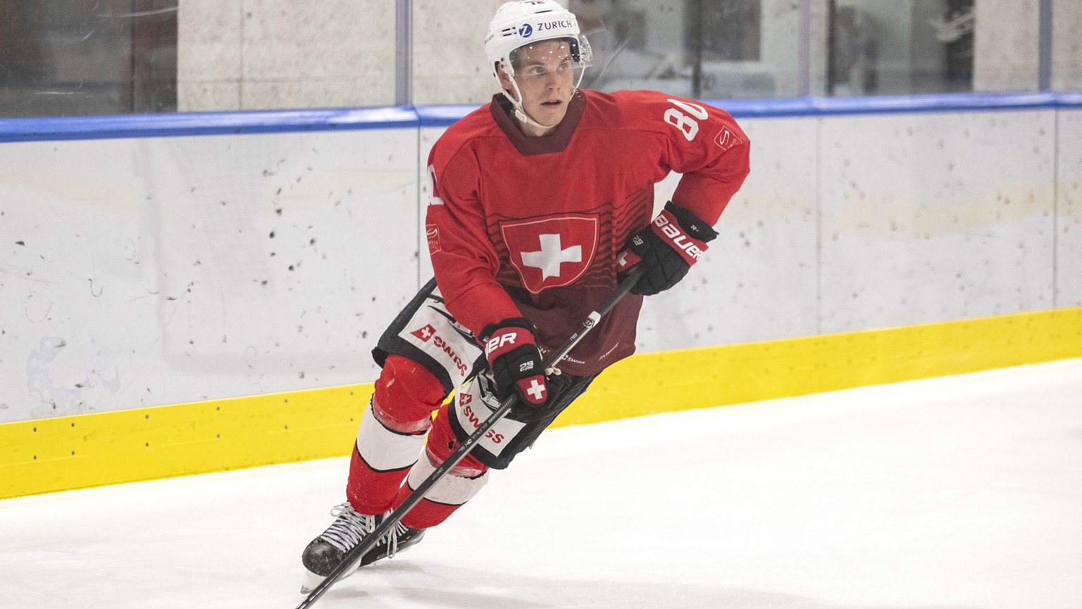 Dominik Egli waehrend dem Training im Prospect Camp der Schweizer Eishockey Nationalmannschaft, am Sonntag, 26. Juli 2020 im Sportzentrum OYM, in Cham.(KEYSTONE/Alexandra Wey)