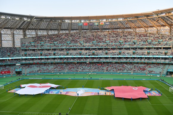 epa09276893 General view inside the stadium prior to the UEFA EURO 2020 group A preliminary round soccer match between Turkey and Wales in Baku, Azerbaijan, 16 June 2021.  EPA/Dan Mullan / POOL (RESTRICTIONS: For editorial news reporting purposes only. Images must appear as still images and must not emulate match action video footage. Photographs published in online publications shall have an interval of at least 20 seconds between the posting.)