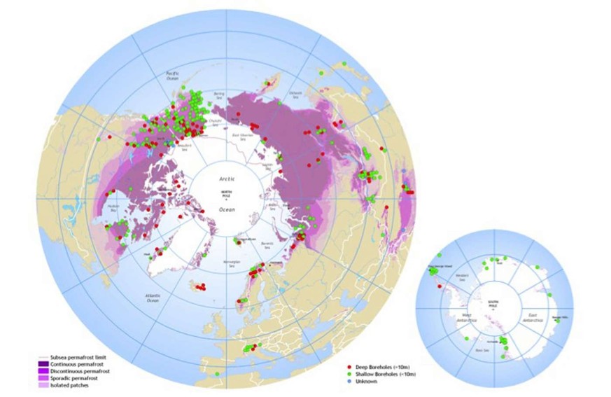 IAuf der Karte sind die Gebiete angezeigt, in denen Permafrost herrscht.