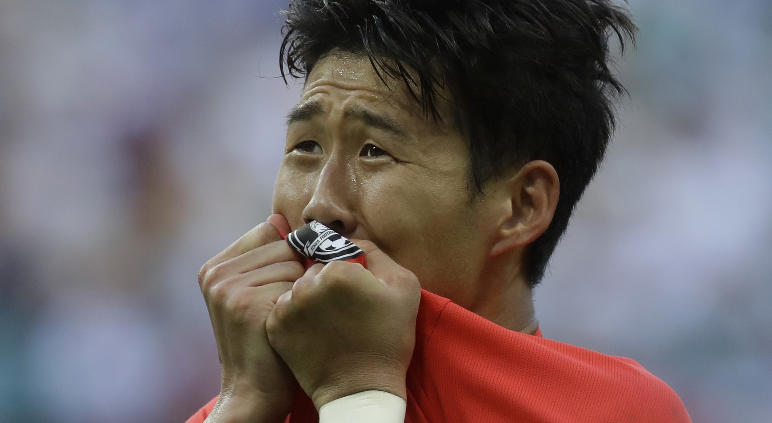 South Korea&#039;s Son Heung-min celebrates after scoring his side&#039;s second goal during the group F match between South Korea and Germany, at the 2018 soccer World Cup in the Kazan Arena in Kazan ...