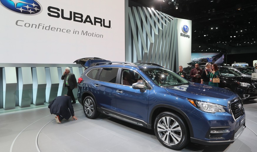 epa06358445 The Subaru Ascent is displayed at the LA Auto Show at the Convention Center in Los Angeles, California, USA, 29 November 2017. AutoMobility LA is a press and trade event which showcases th ...