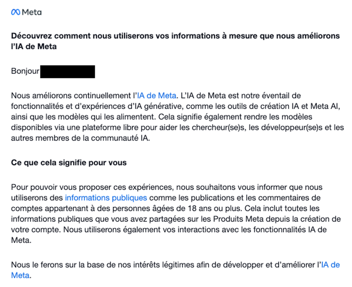 Le mail de Meta