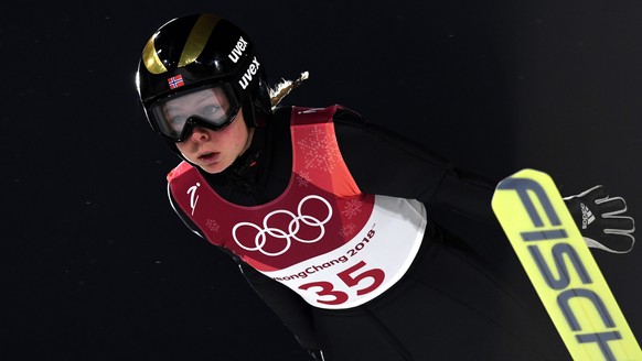 epa06518134 Maren Lundby of Norway in action during the Women&#039;s Normal Hill Individual Ski Jumping competition at the Alpensia Ski Jumping Centre during the PyeongChang 2018 Olympic Games, South  ...