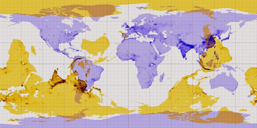 Karte: Welt normal genordet und gespiegelt