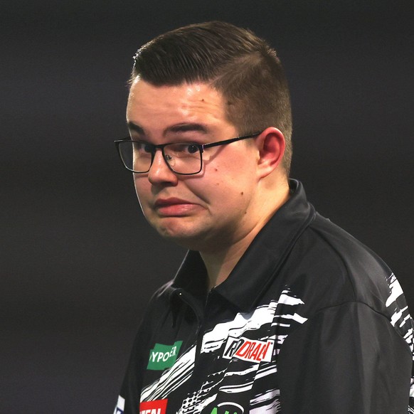 Netherlands' Gian van Veen after winning his third set against England's Charlie Manby on day seventeen of the World Darts Championship at the Alexandra Palace in London, Tuesday Dec. 30, 20 ...