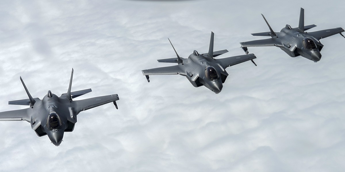 epa10667515 Norwegian F-35 Lightning fighters during the Arctic Challenge Exercise (ACE) at Orlandet air station in Orlandet, Norway, 01 June 2023. Aircraft from Norway, Belgium, the Czech Republic, I ...