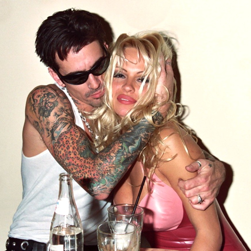 Tommy Lee and Pamela Anderson during Hard Rock Cafe Opening Night Party at Hard Rock Cafe in Las Vegas, Nevada, United States. (Photo by Jeff Kravitz/FilmMagic, Inc)