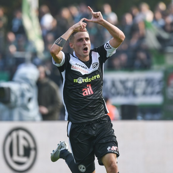 Lugano&#039;s player Mattia Bottani cheers after his goal during the Super League soccer match between FC Lugano and FC St. Gallen, at the Cornaredo stadium in Lugano, Sunday, October 21, 2018. (KEYST ...
