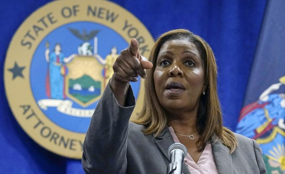 FILE - New York Attorney General Letitia James acknowledges questions from journalists at a news conference on May 21, 2021, in New York. The New York attorney general���s office said its civil invest ...