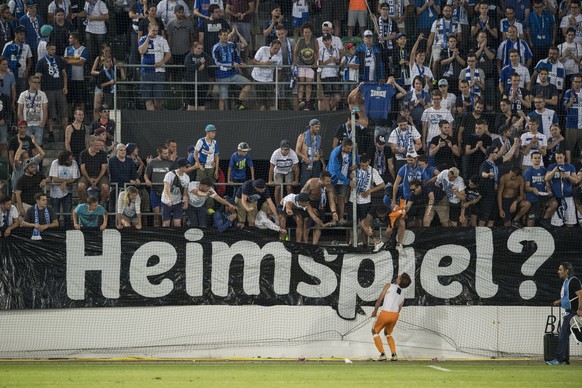 Lucas Andersen of GC celebrate with the fans during the UEFA Europa League second third qualifying round soccer match between Grasshopper Club Zuerich (Switzerland) and Apollon Limassol (Cyprus) held  ...