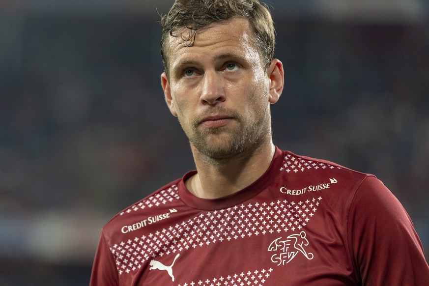 Switzerland&#039;s Fabian Frei prior to the 2022 FIFA World Cup European Qualifying Group C match between Switzerland and Italy in the St. Jakob-Park stadium in Basel, Switzerland, on Sunday, Septembe ...