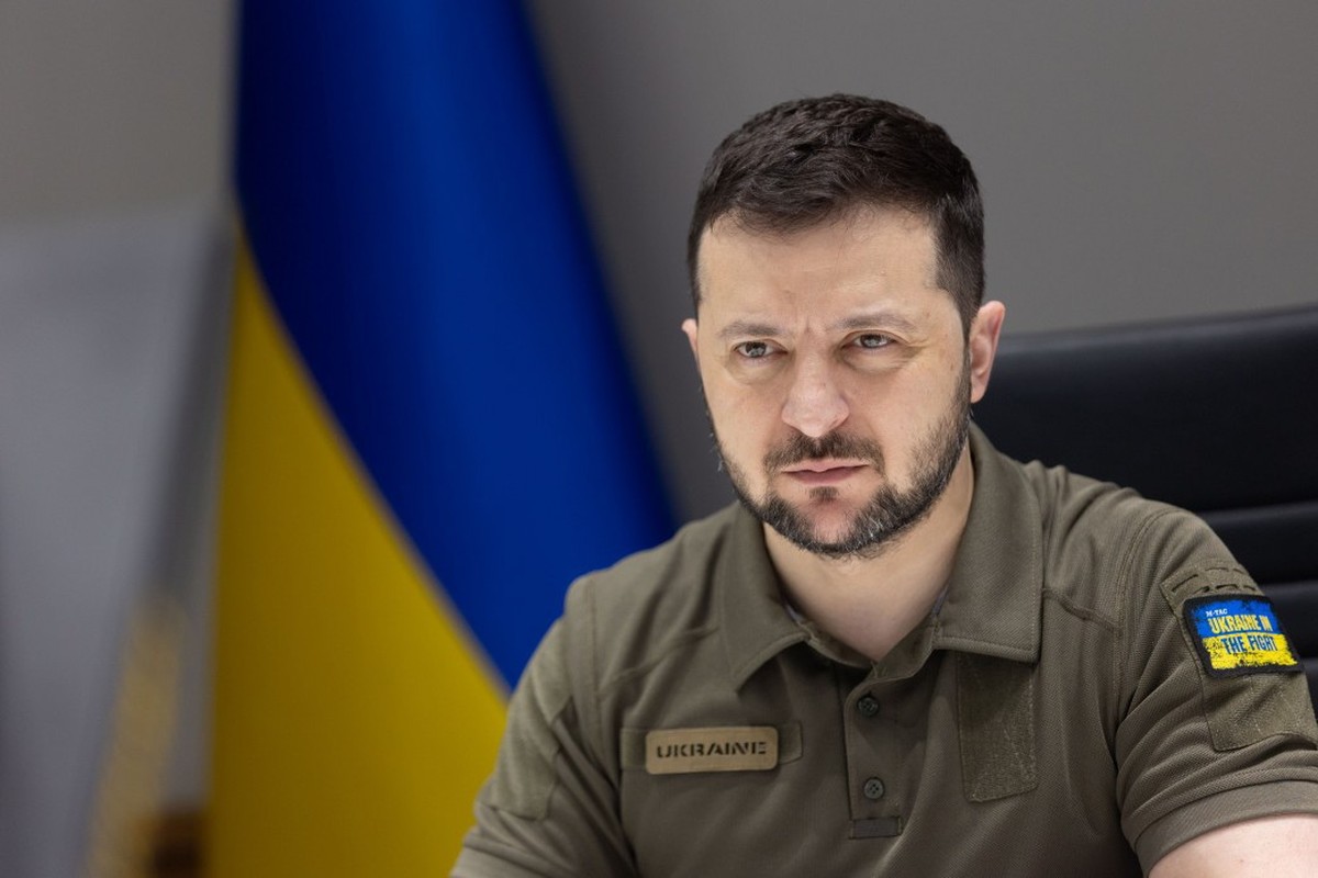 epa09992240 A handout photo made available by the Ukrainian Presidential Press Service shows Ukrainian President Volodymyr Zelensky delivering an address via video conference to Luxembourg's memb ...