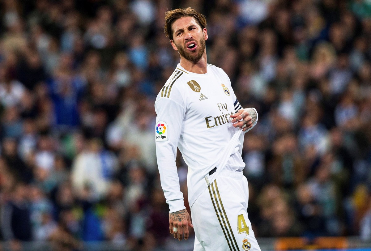 epa07968167 Real Madrid's Sergio Ramos reacts during the Spanish La Liga soccer match between Real Madrid and Real Betis at Santiago Bernabeu stadium in Madrid, Spain, 02 November 2019. EPA/RODRI ...