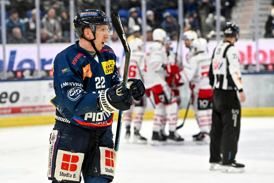 Diego Kostner (HCAP) disappointed after a goal against, during the regular season National League game between HC Ambri Piotta and SC Rapperswil-Jona Lakers at the ice stadium Gottardo Arena, Switzerl ...