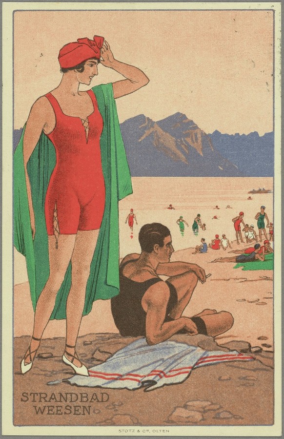 Botschaft der Postkarte: So, da heschse! Beste Grüsse. Poststempel 7.9.1921
Strandbad Weesen, 1921