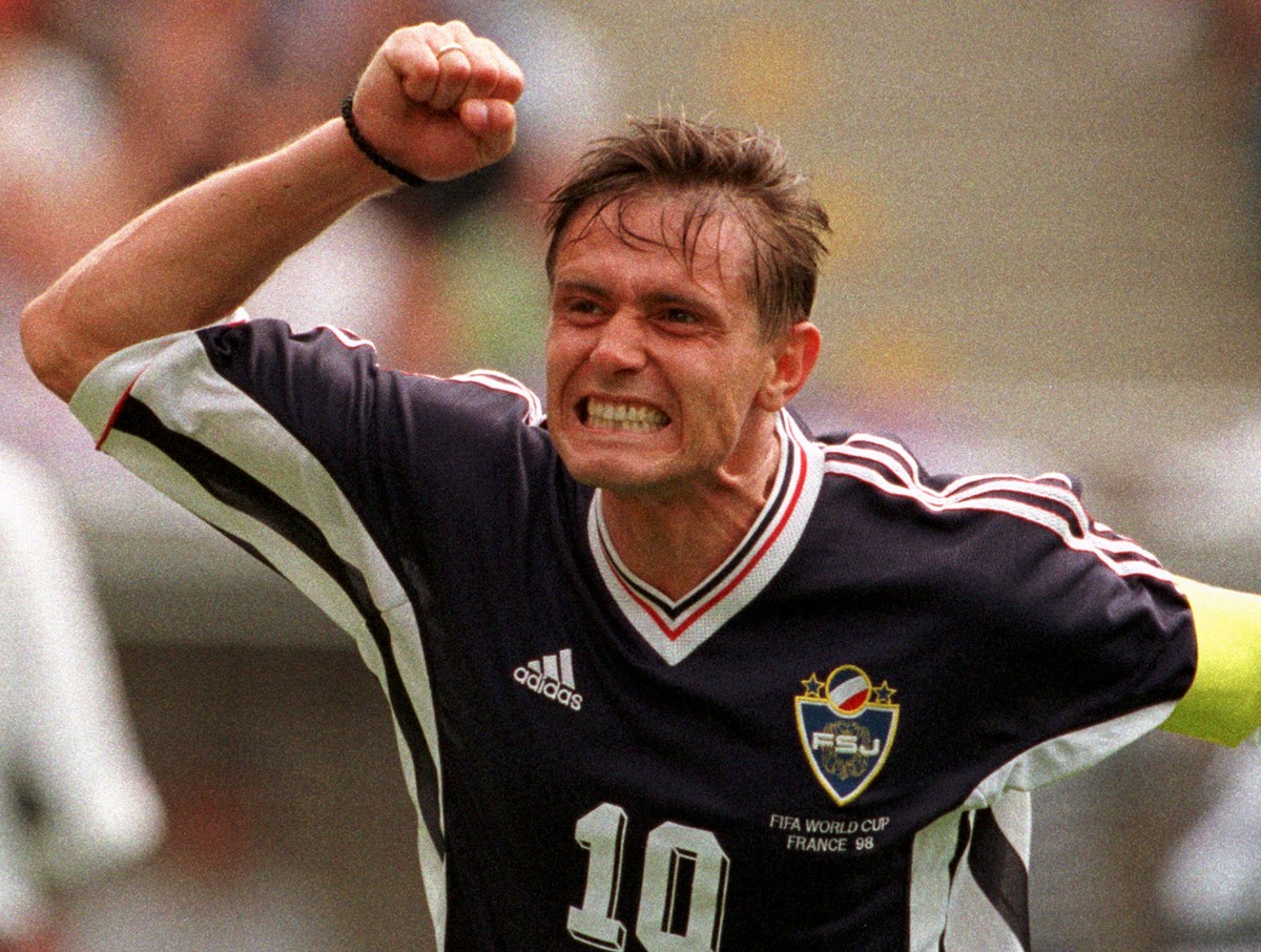 Dragan Stojkovic of Yugoslavia reacts after he scored his team's second goal against Germany during their World Cup Group F soccer match at Felix Bollaert stadium in Lens Sunday, June 21, 1998. O ...