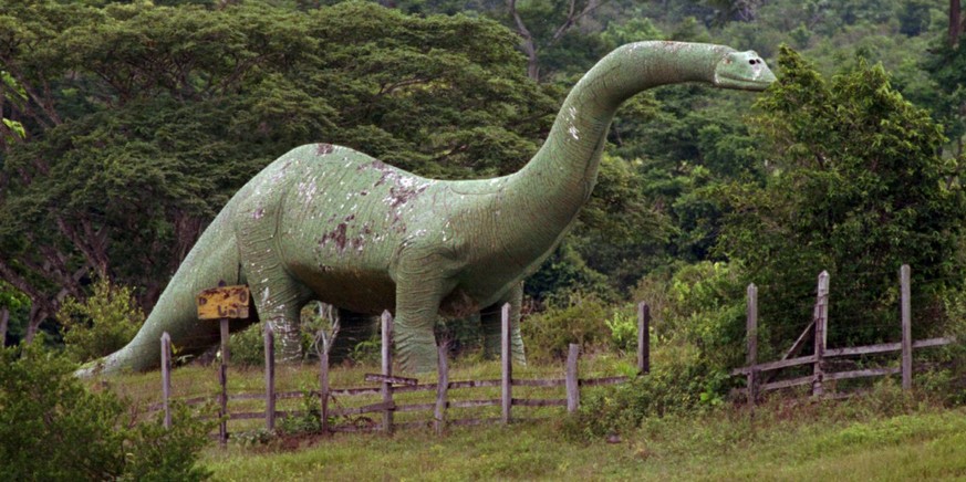 One of many statues of dinosaurs that dot at the Napoles ranch, that belonged to slain drug trafficker Pablo Escobar, near Puerto Triundo, 100 miles north of Bogota, Thrusday, April 16, 1998. The gove ...