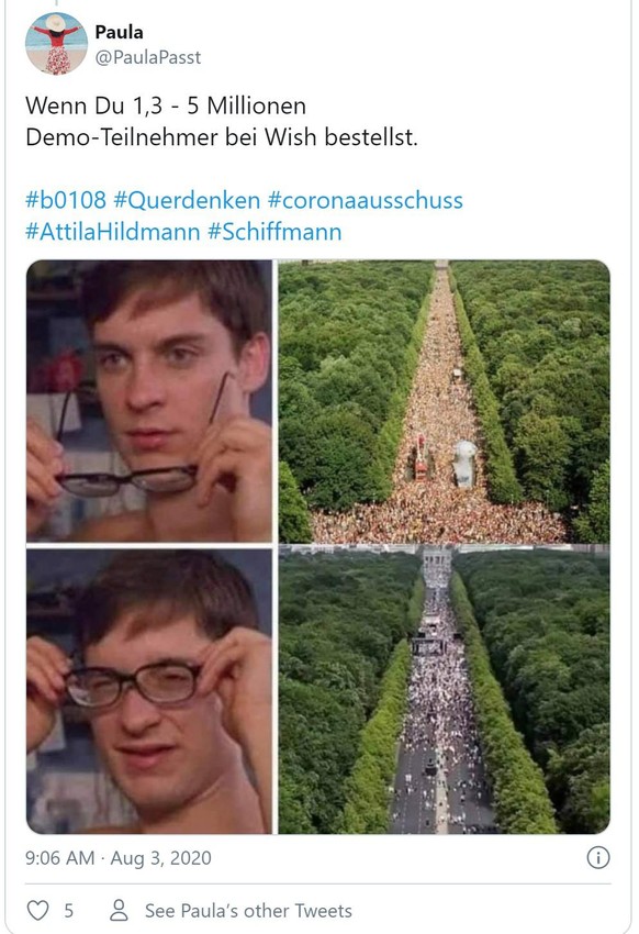 Oben: Alte Luftaufnahme der Love Parade in Berlin. Unten die Corona-Demo vom Wochenende. Laut Polizei waren es bis zu 17'000 Personen.